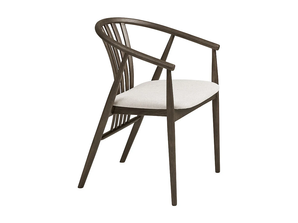 BESS-Fauteuil de table en chêne fumé massif et tissu beige