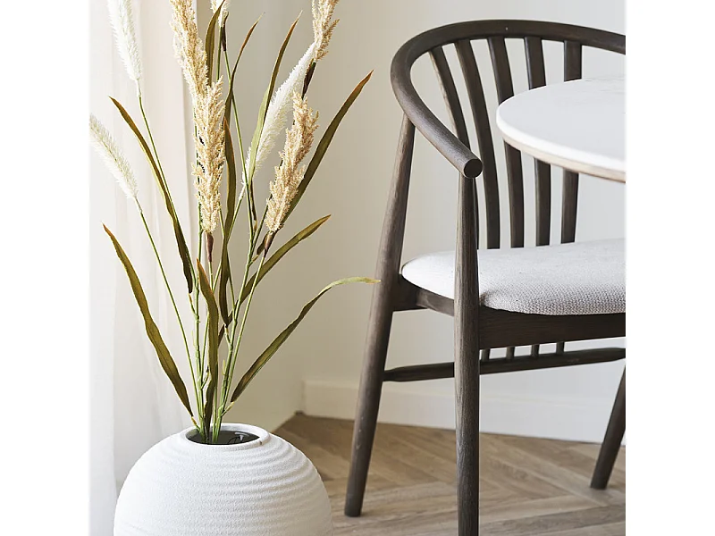 BESS-Fauteuil de table en chêne fumé massif et tissu beige