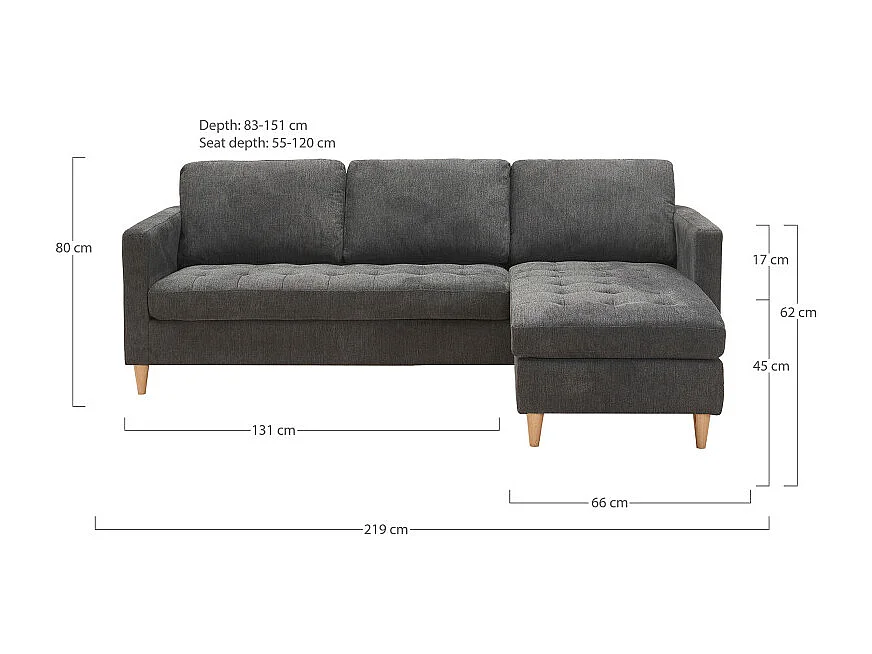 LOFT- Canapé d'angle réversible en tissu gris foncé