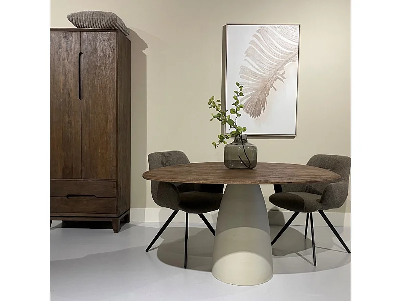 DYLON-Table à manger Ronde 4 personnes D140 bois massif brun