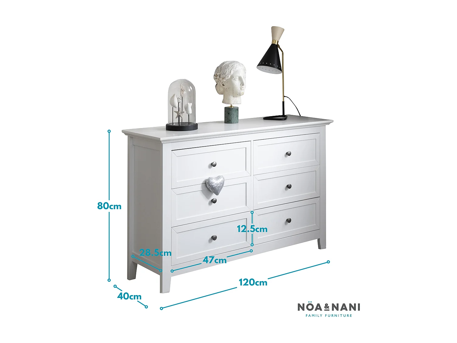 Noa & Nani Karlstad Chest of Drawers 6 Drawer in White