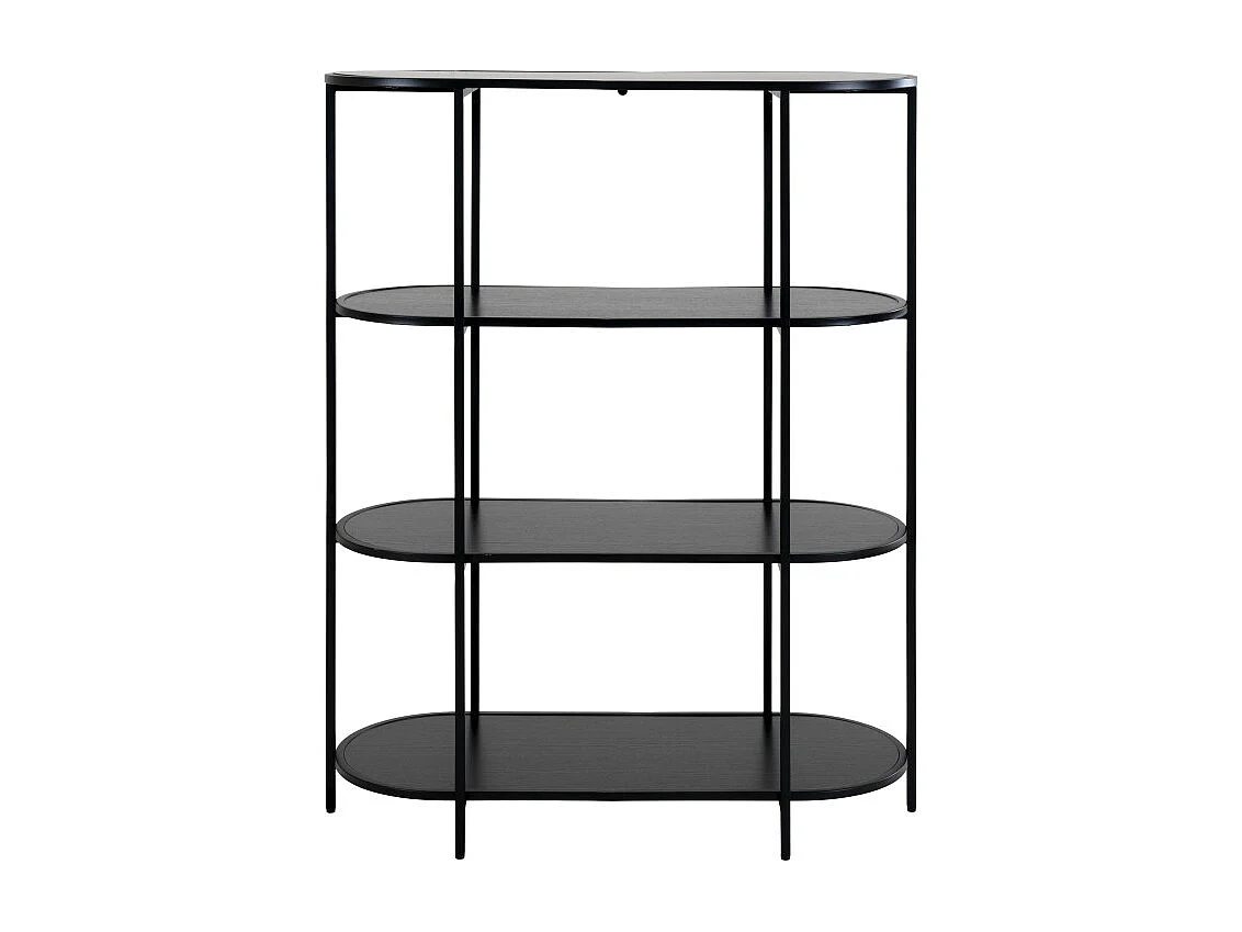 CHIC-Étagère ovale 4 étagères, noire et métal 85x111 cm