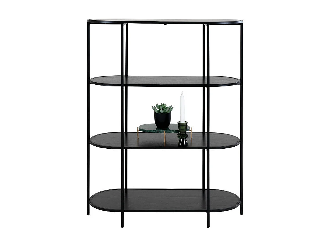 CHIC-Étagère ovale 4 étagères, noire et métal 85x111 cm