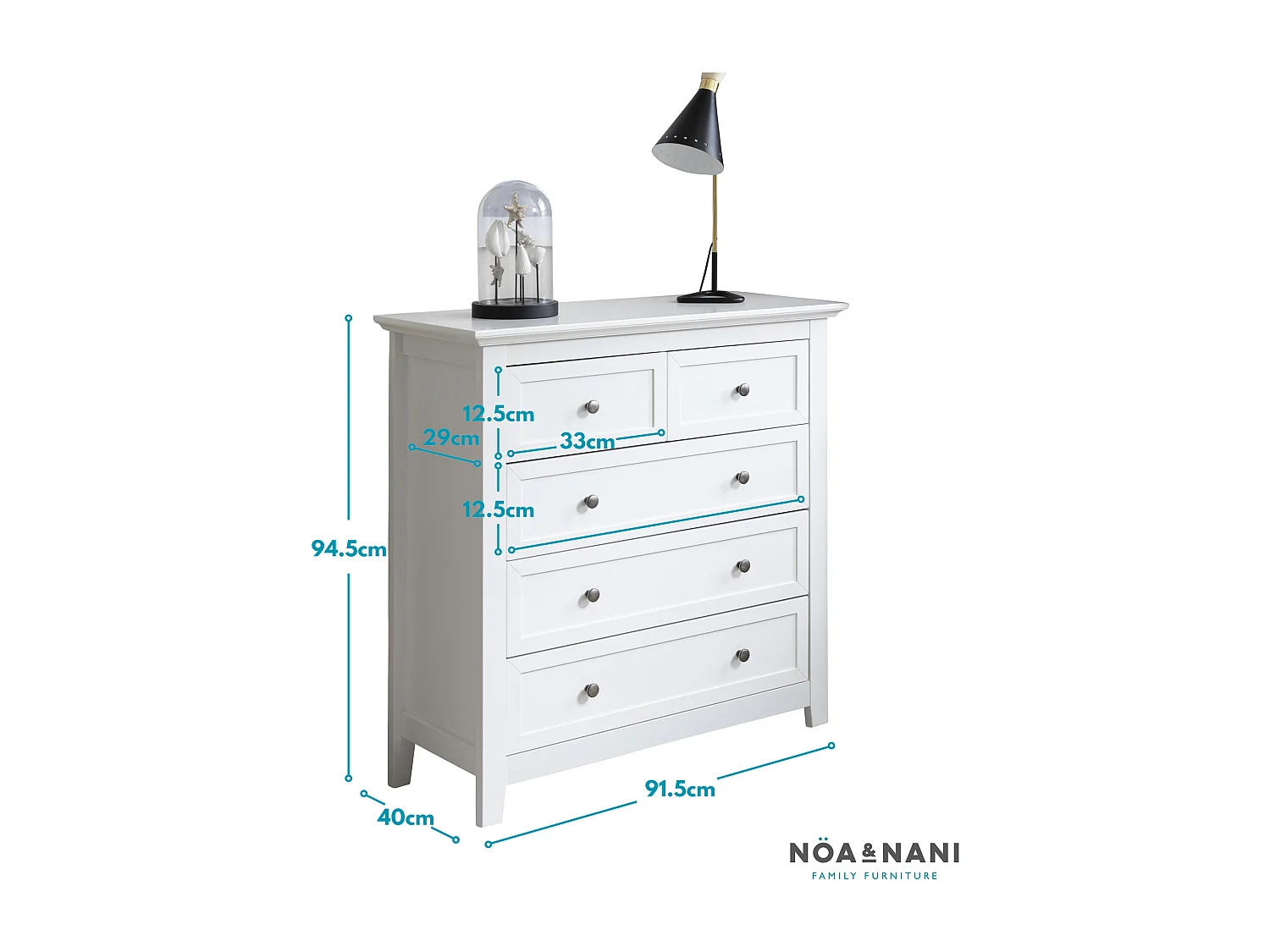 Noa & Nani Karlstad Chest of Drawers 2+3 Drawer in White