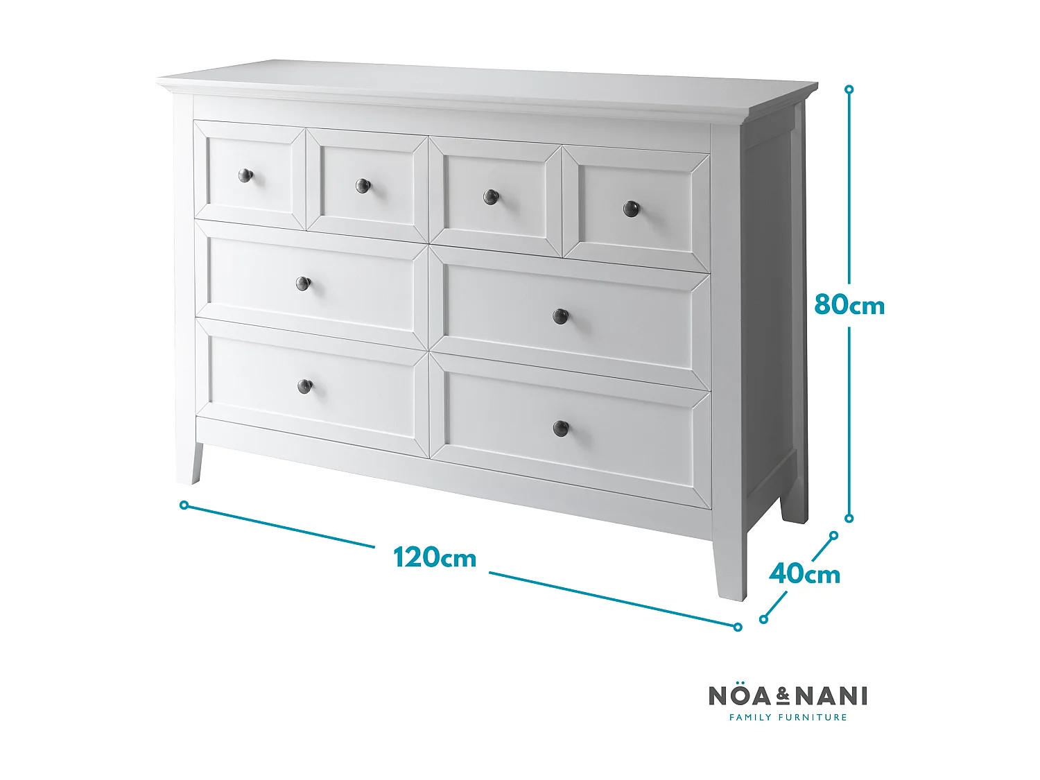 Noa & Nani Karlstad Chest of Drawers 8 Drawer in White