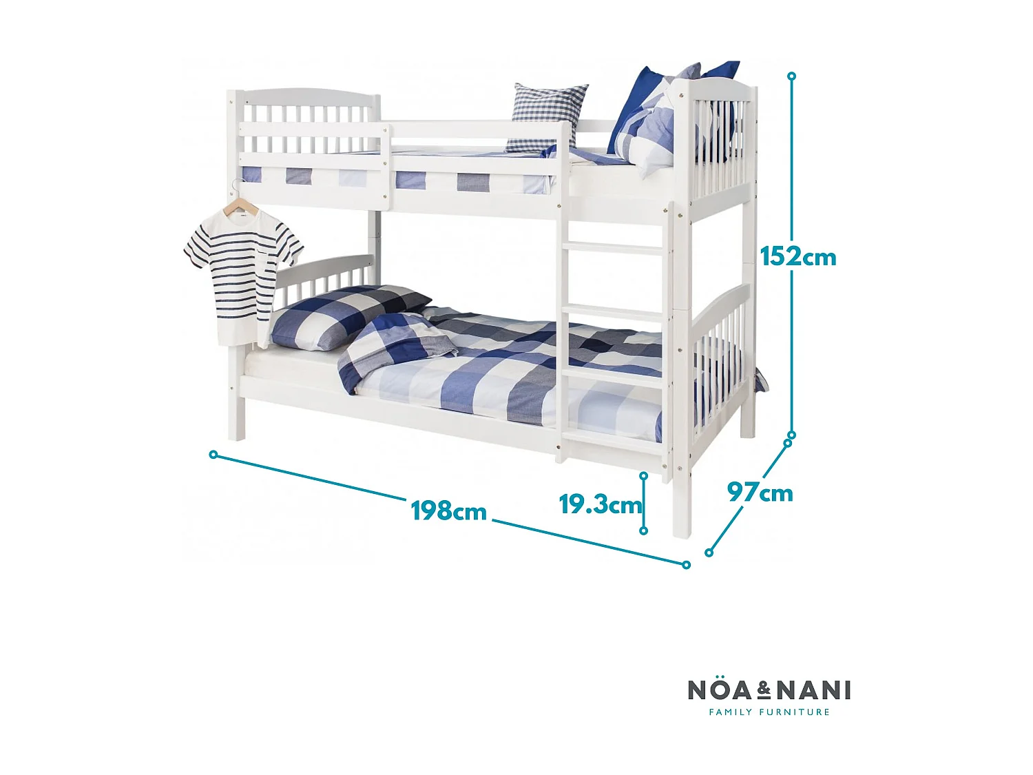 Noa & Nani Brighton Bunk Bed with 2 Single Beds in White