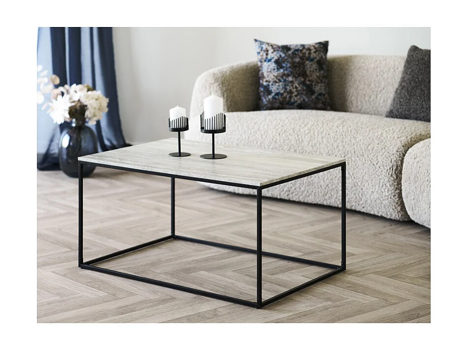 CHIC- Table basse décor travertin et métal 90x60 cm