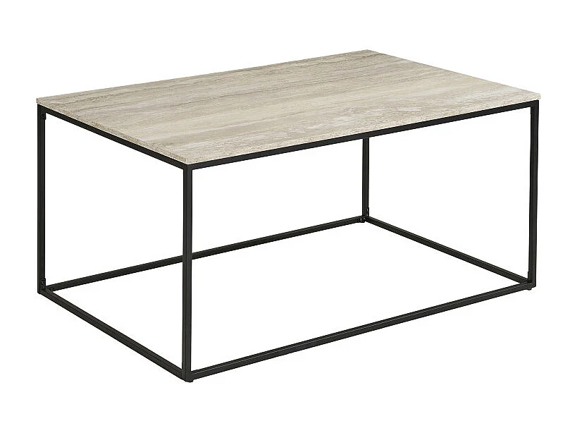 CHIC- Table basse décor travertin et métal 90x60 cm