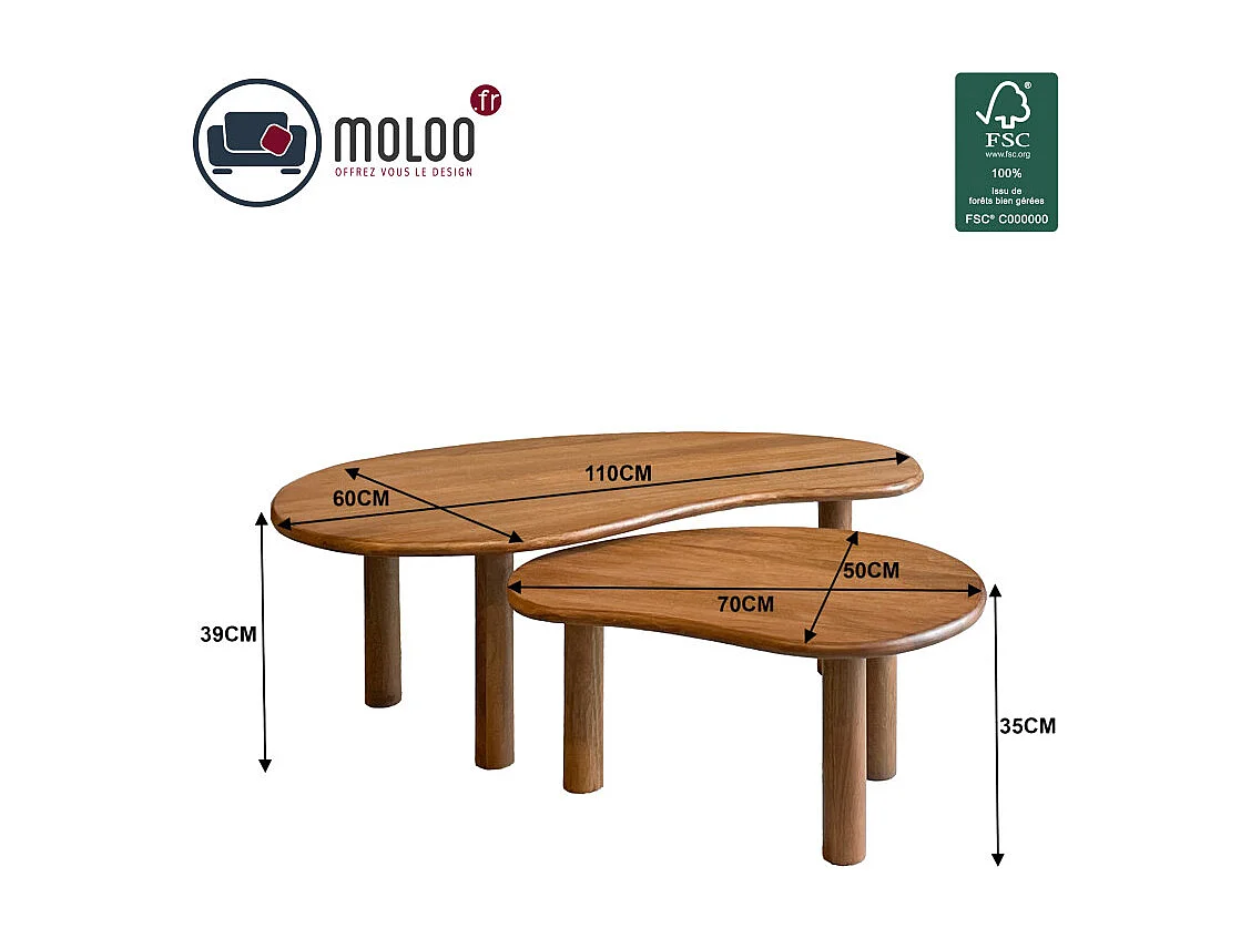 NUBIS-Set de 2 Tables basses gigognes en bois massif