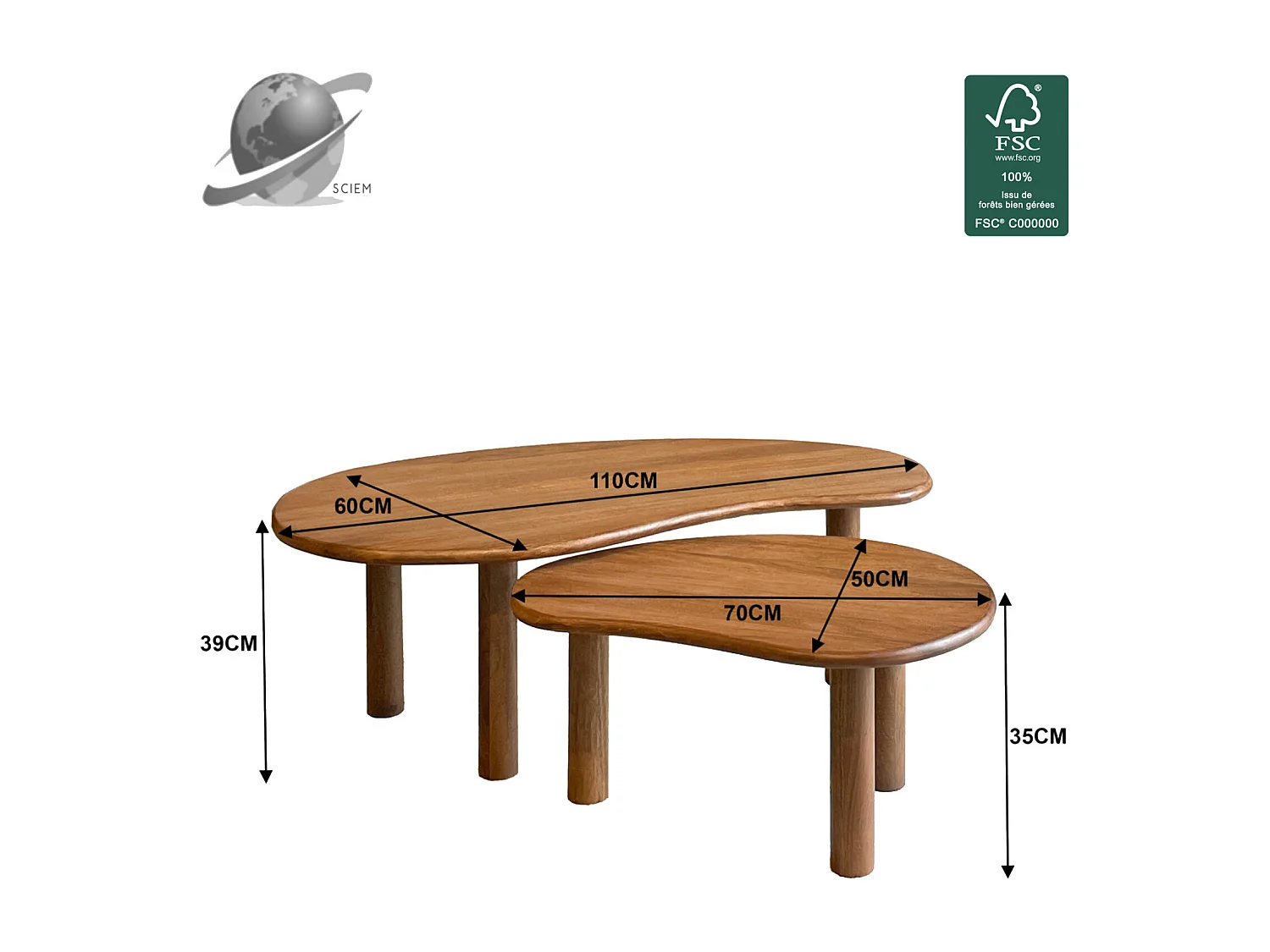 NUBIS-Set de 2 Tables basses gigognes en bois massif