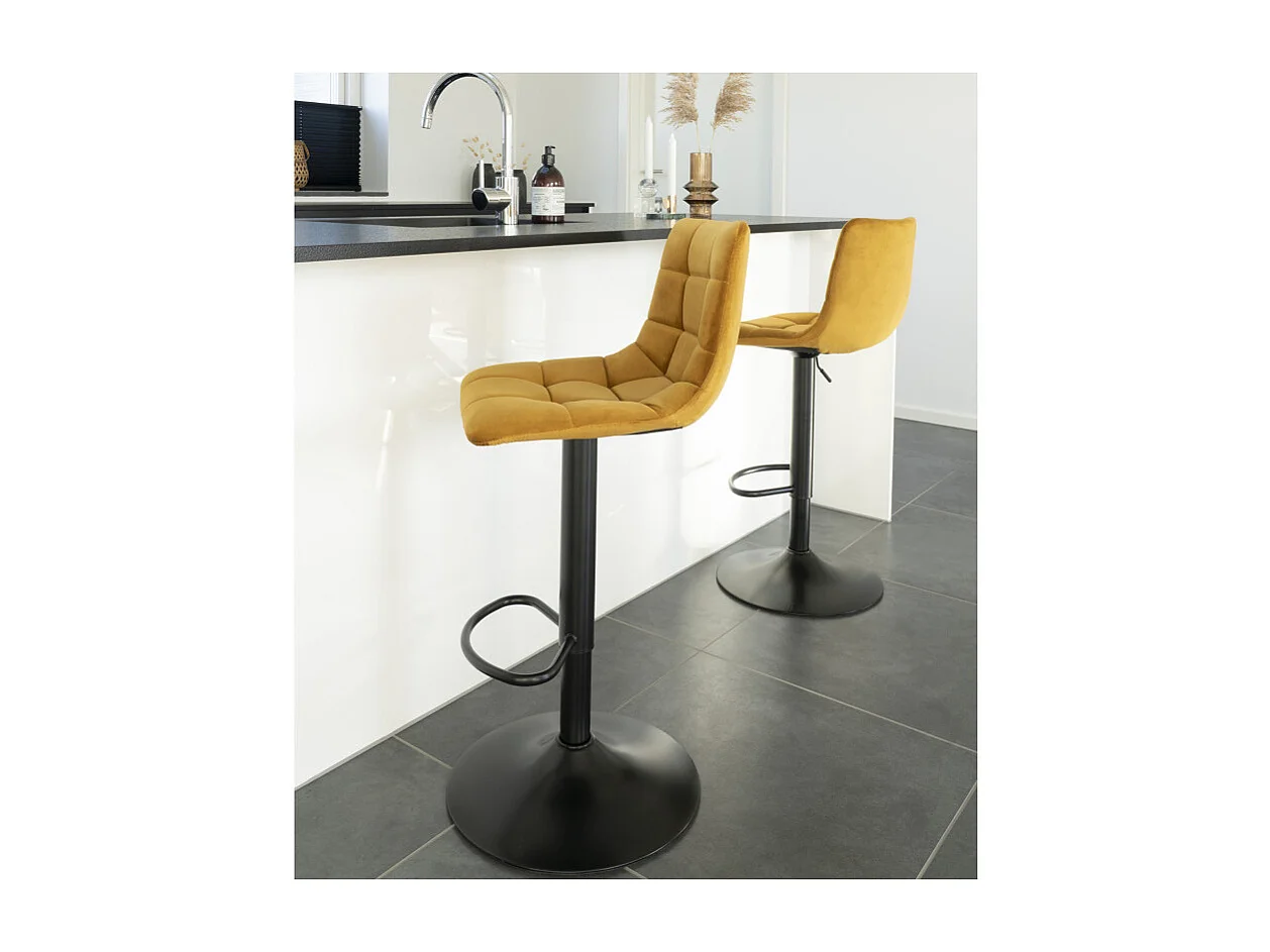 SVIN- Tabouret de bar pivotant 360° velours moutarde (x2)