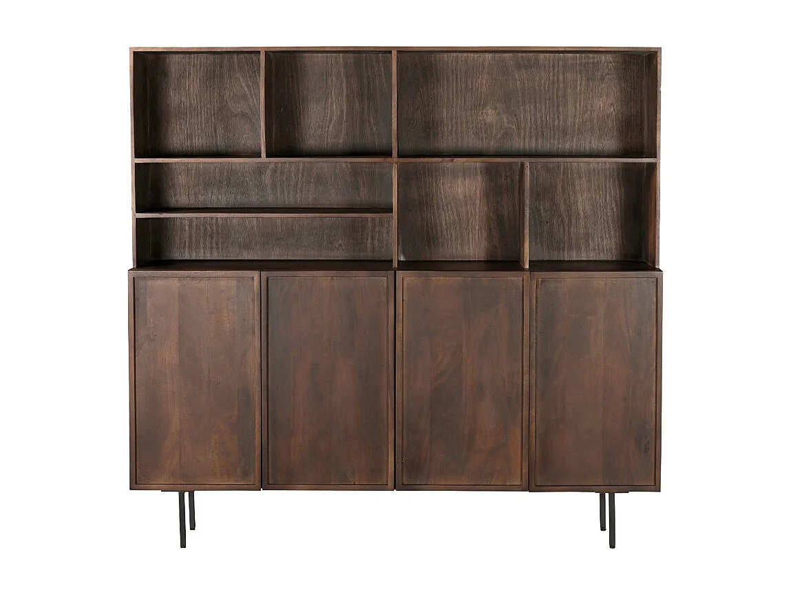 Aparador alto de 4 puertas en madera maciza marrón