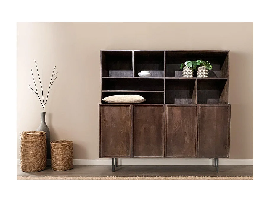 Aparador alto de 4 puertas en madera maciza marrón