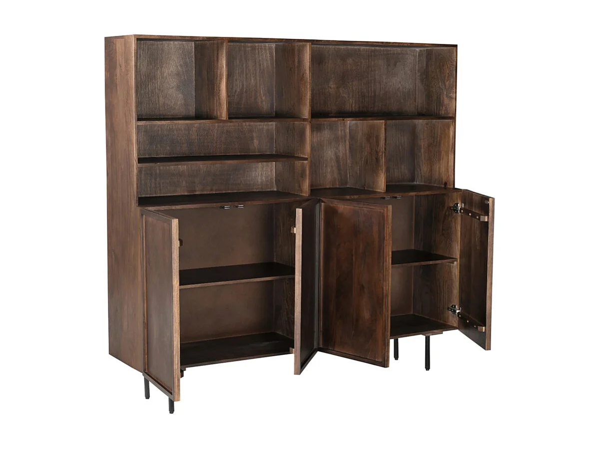 Aparador alto de 4 puertas en madera maciza marrón