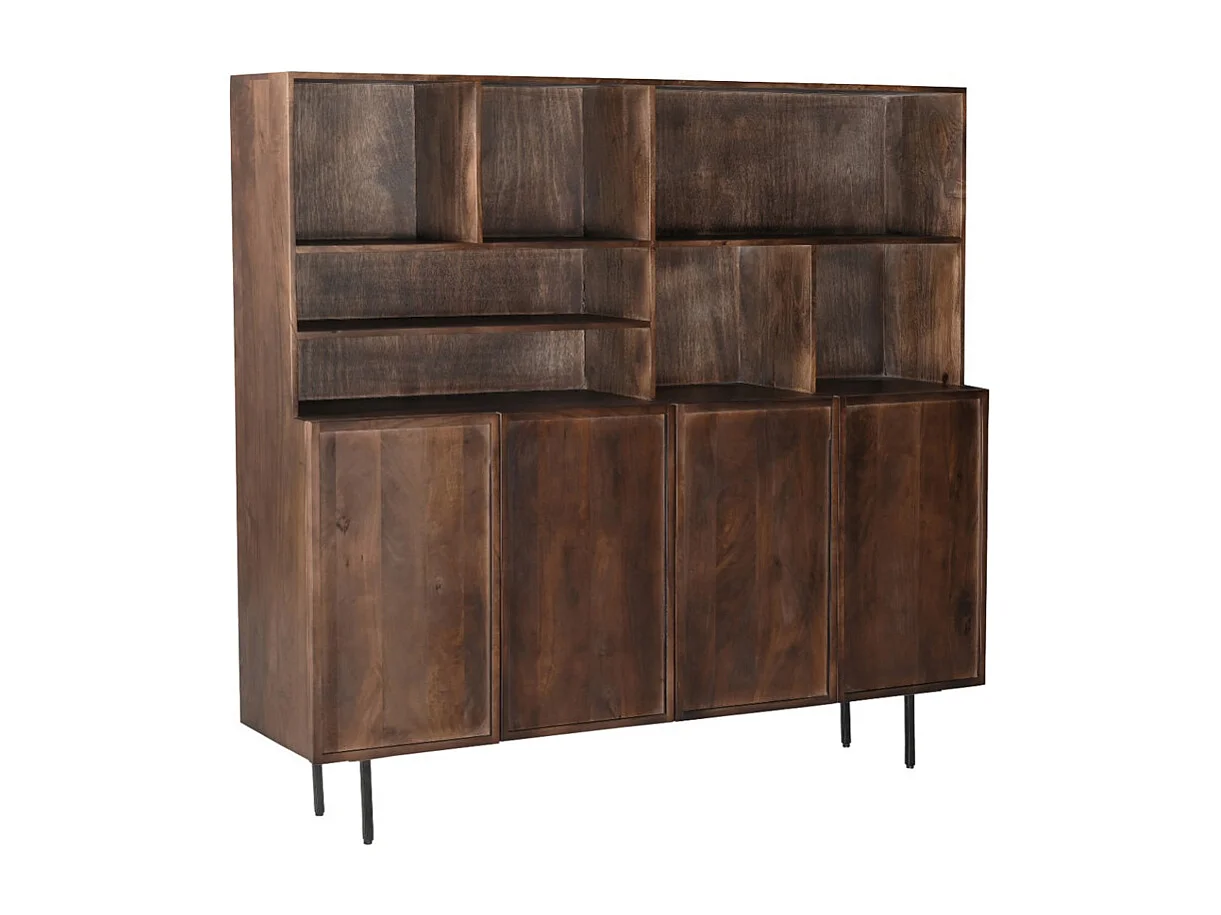 Aparador alto de 4 puertas en madera maciza marrón