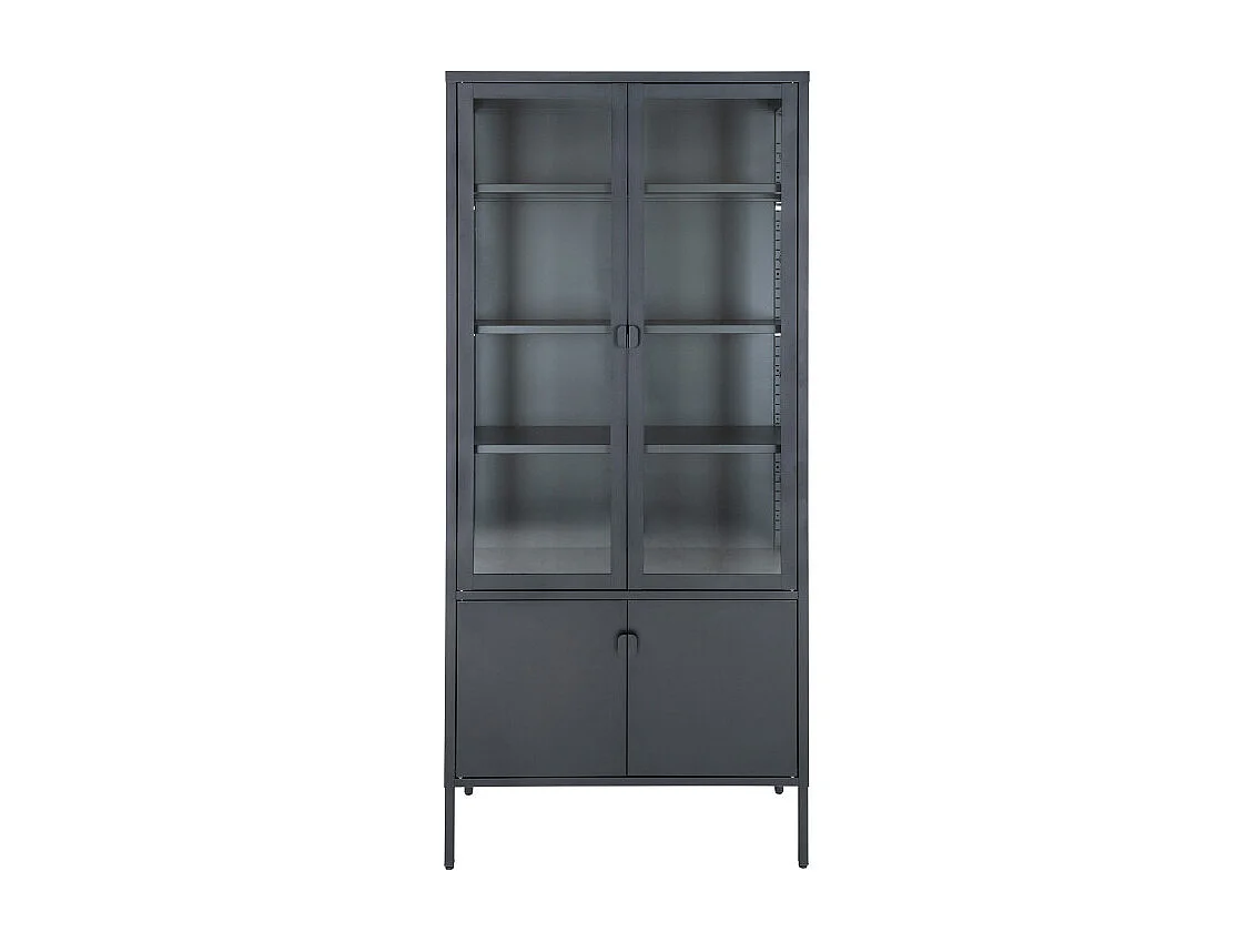 MAINE-Vitrina de cristal de 4 puertas en acero negro 80x180 cm