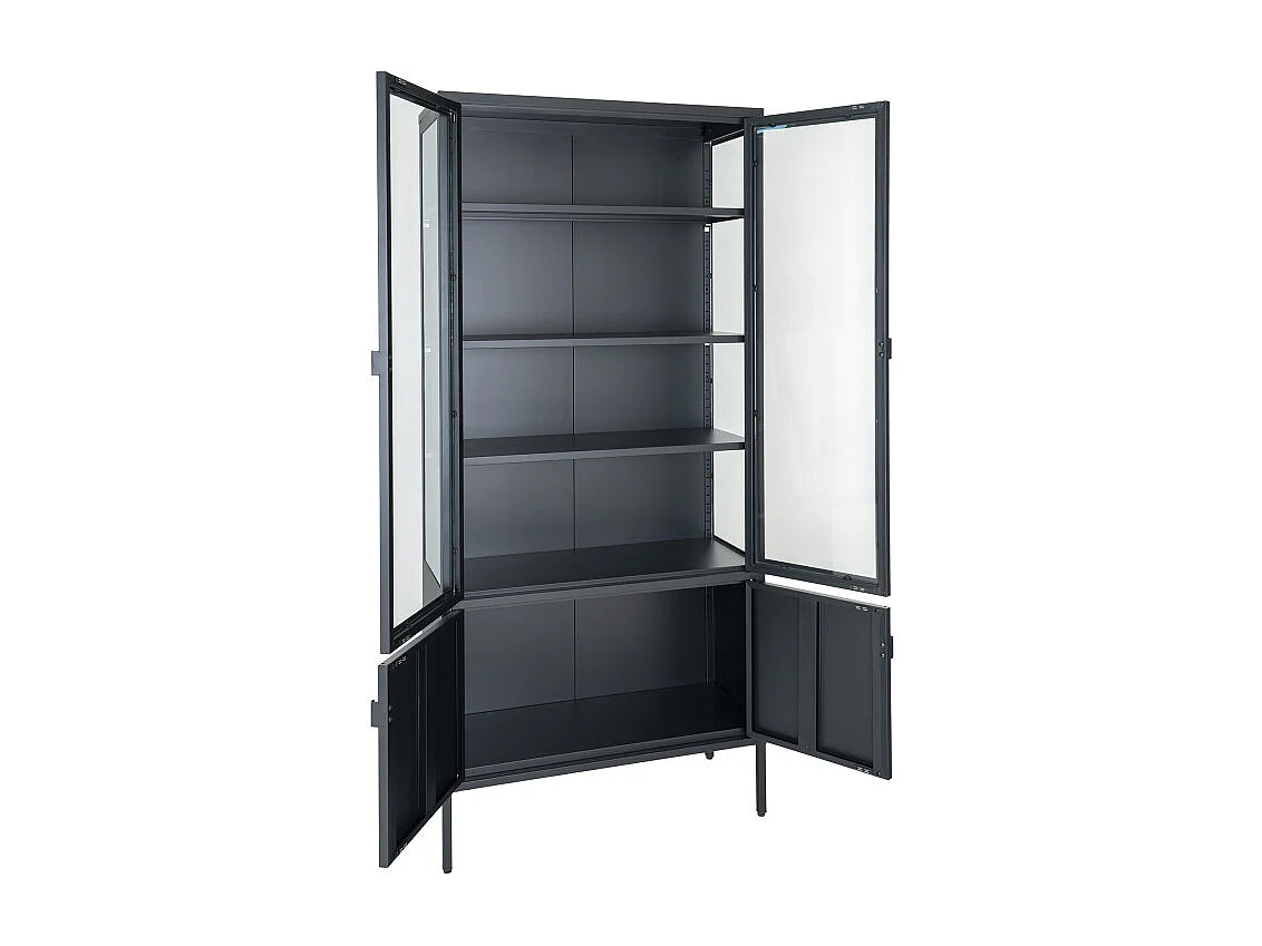 MAINE-Vitrina de cristal de 4 puertas en acero negro 80x180 cm