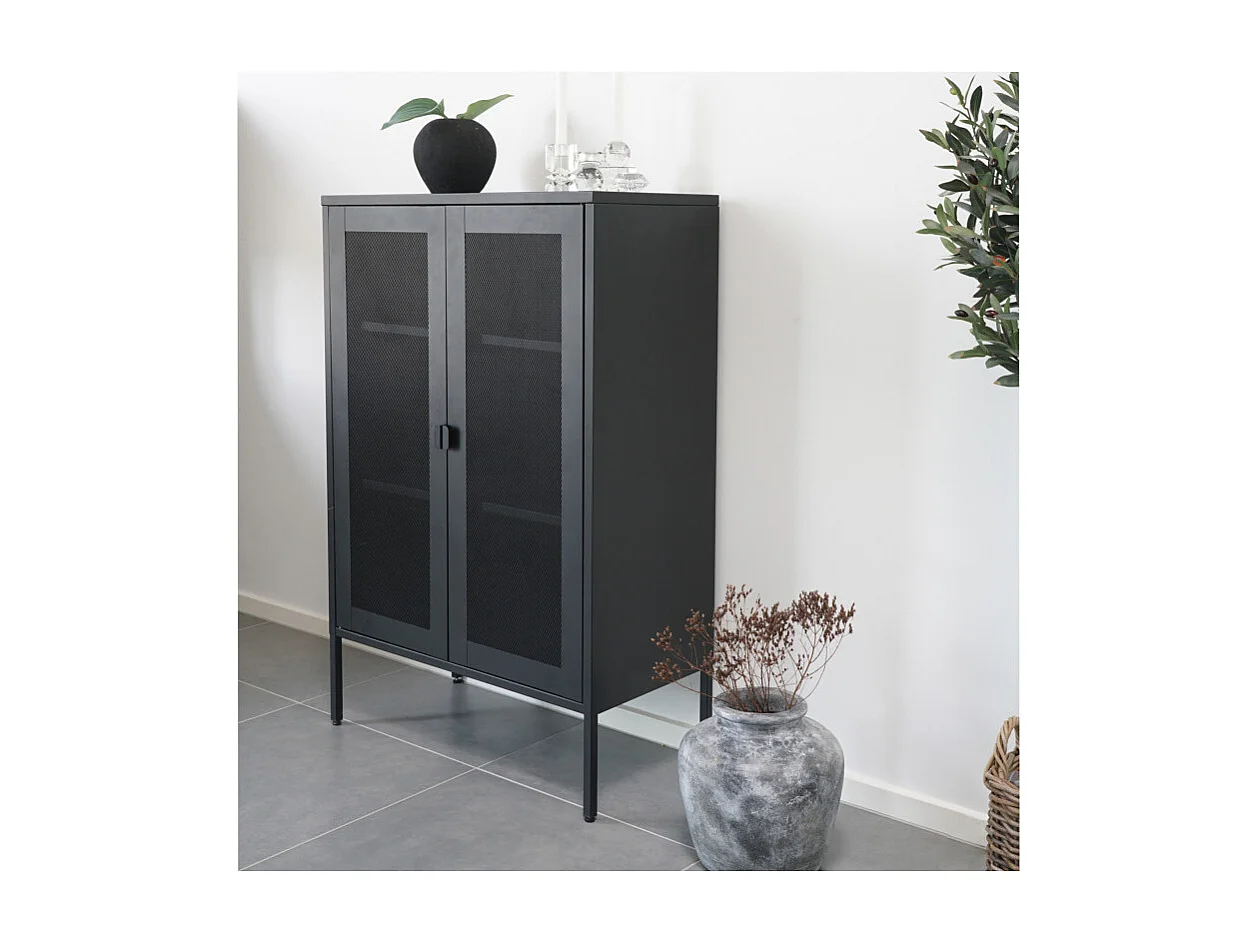 STAK-Mueble de almacenaje 2 puertas de malla metálica negra 80x120cm