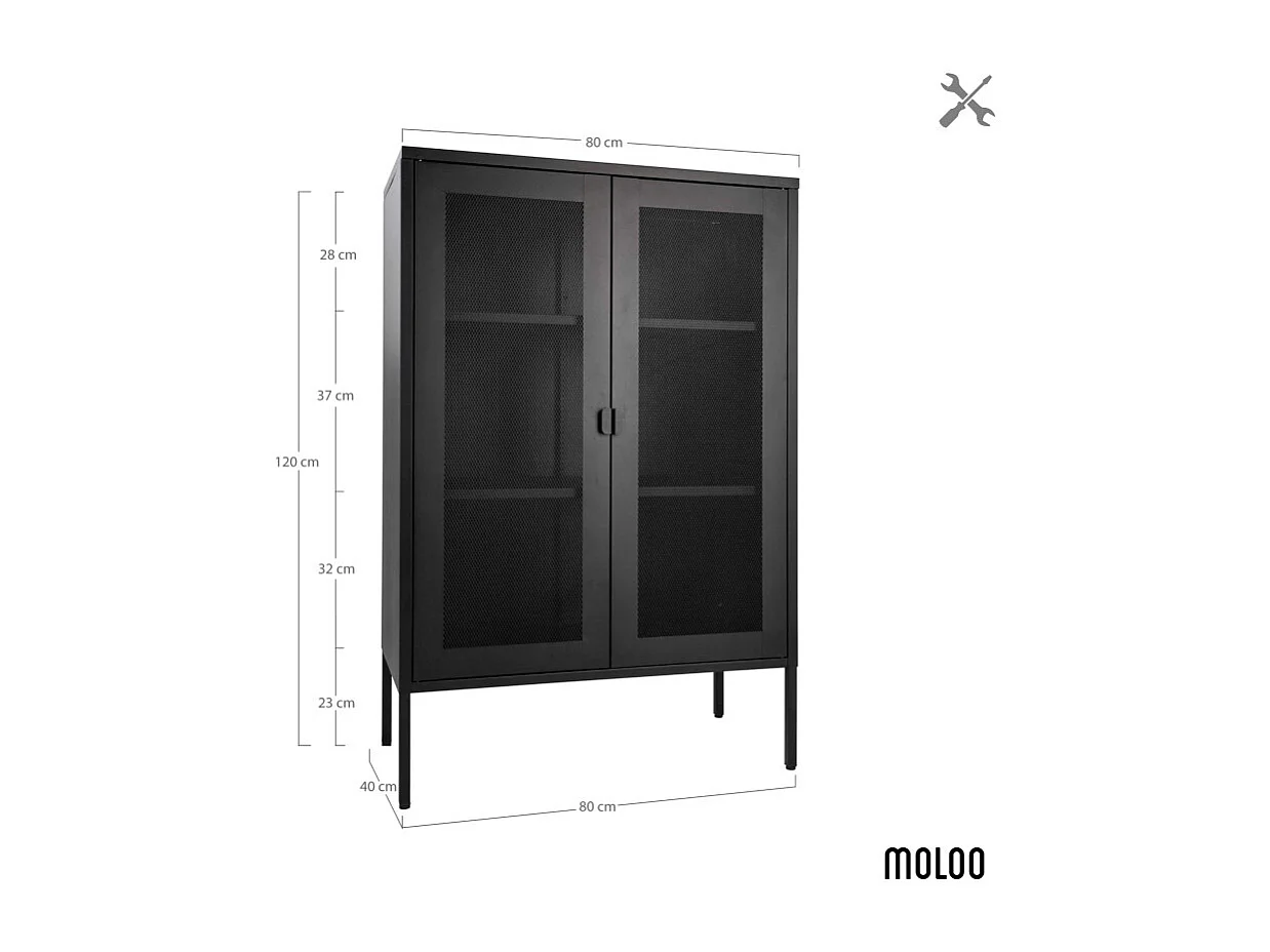 STAK-Mueble de almacenaje 2 puertas de malla metálica negra 80x120cm