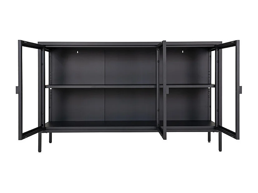 MAINE- Buffet 3 portes vitrées acier noir 140cm