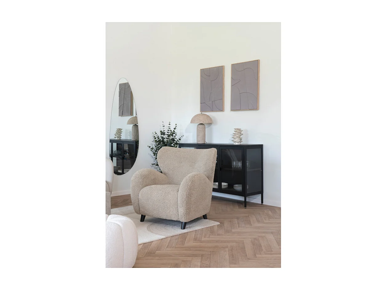 MAINE- Buffet 3 portes vitrées acier noir 140cm