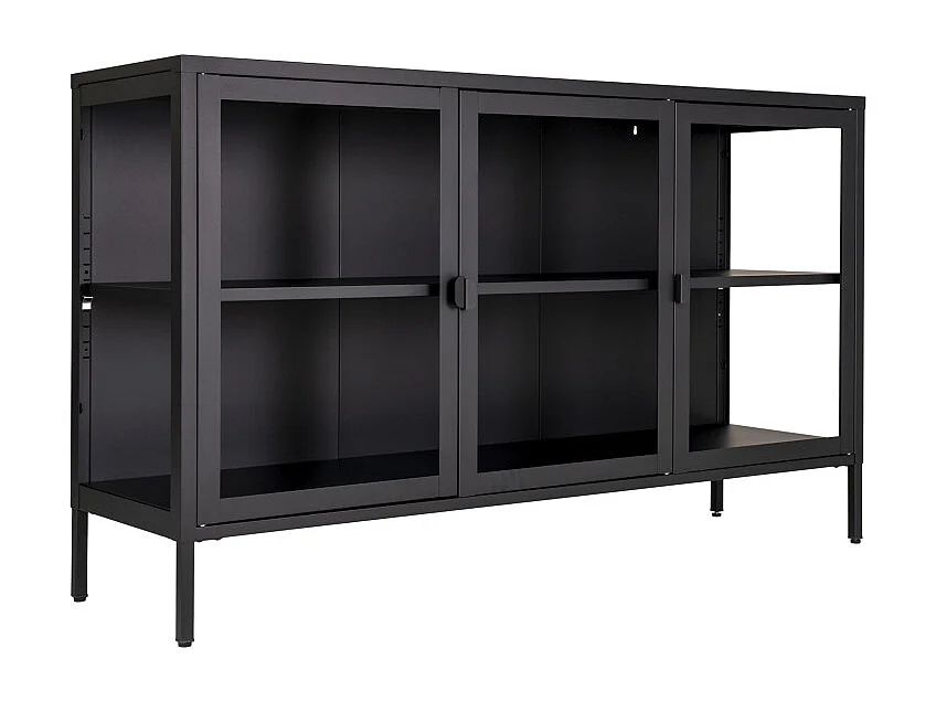 MAINE- Buffet 3 portes vitrées acier noir 140cm