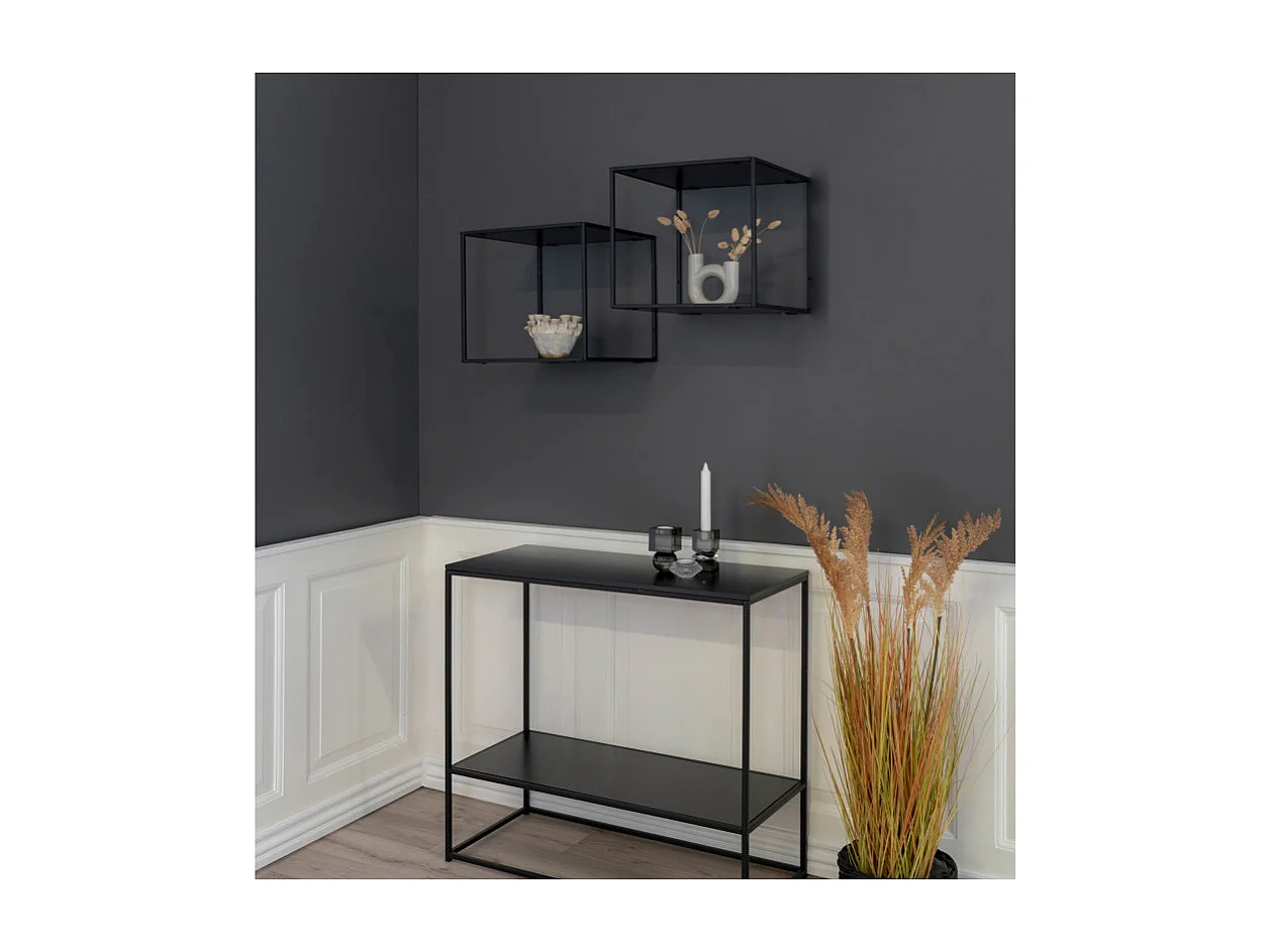 CHIC-Étagère murale noire et métal 36x36 cm