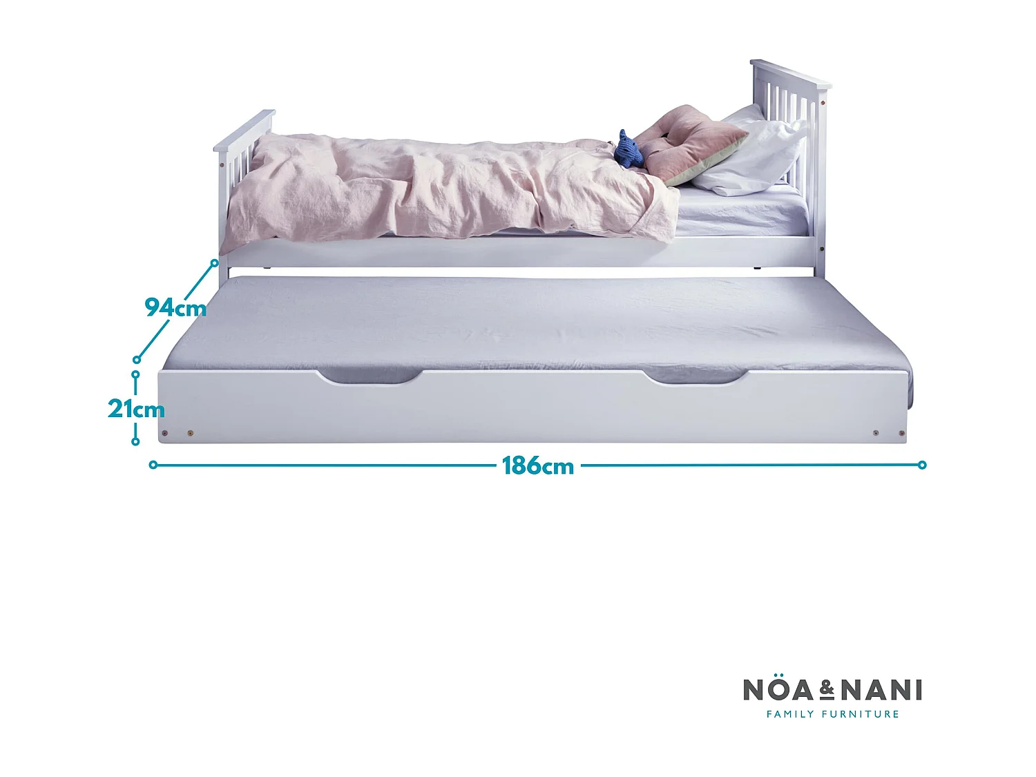 Noa & Nani Dorset Single Bed with Pull Out Spacesaver Trundle in White