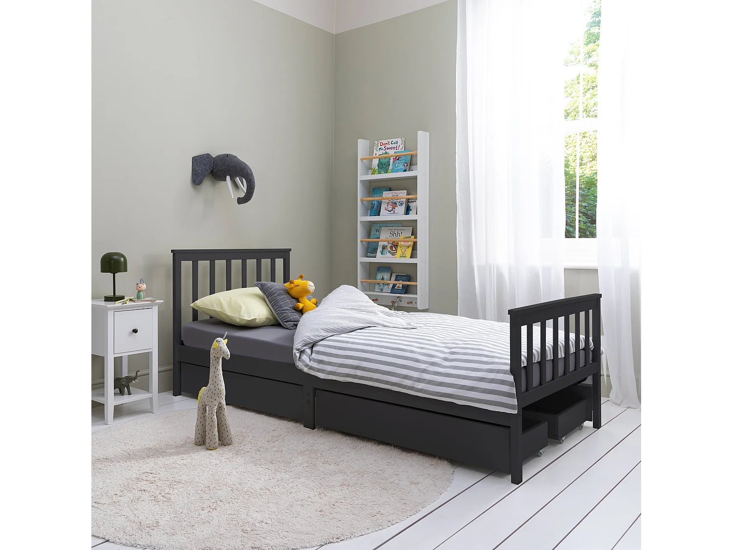 Noa & Nani Otis Single Bed 3ft Frame with 2 Storage Drawers in Anthracite