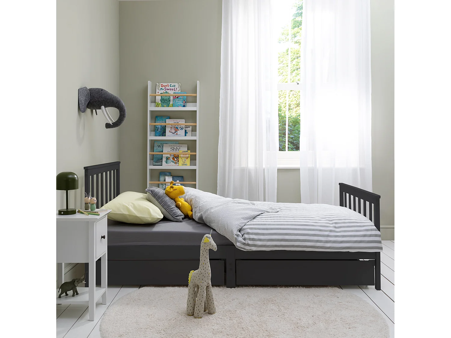 Noa & Nani Otis Single Bed 3ft Frame with 2 Storage Drawers in Anthracite