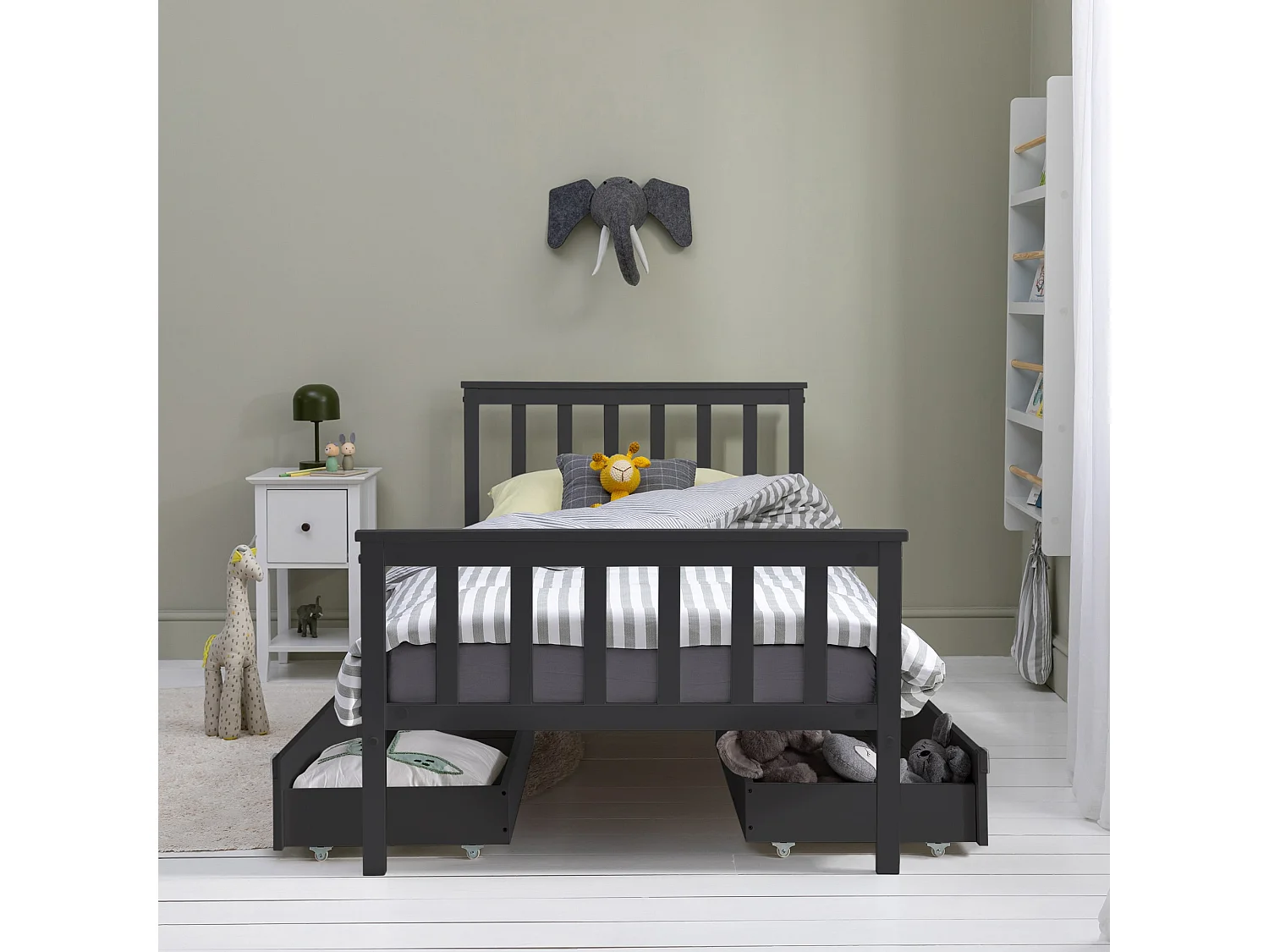 Noa & Nani Otis Single Bed 3ft Frame with 2 Storage Drawers in Anthracite