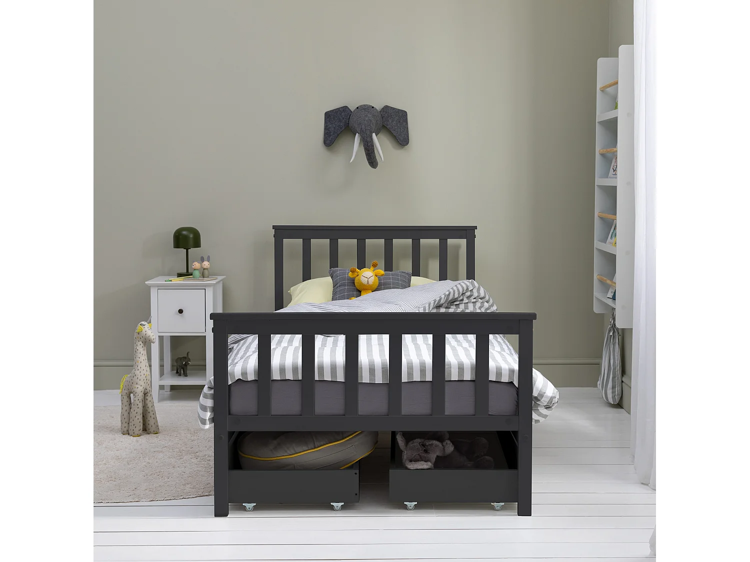Noa & Nani Otis Single Bed 3ft Frame with 2 Storage Drawers in Anthracite