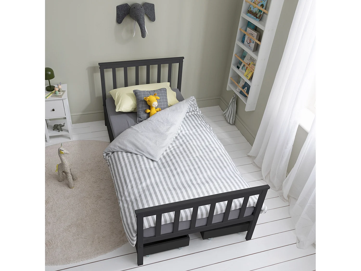 Noa & Nani Otis Single Bed 3ft Frame with 2 Storage Drawers in Anthracite