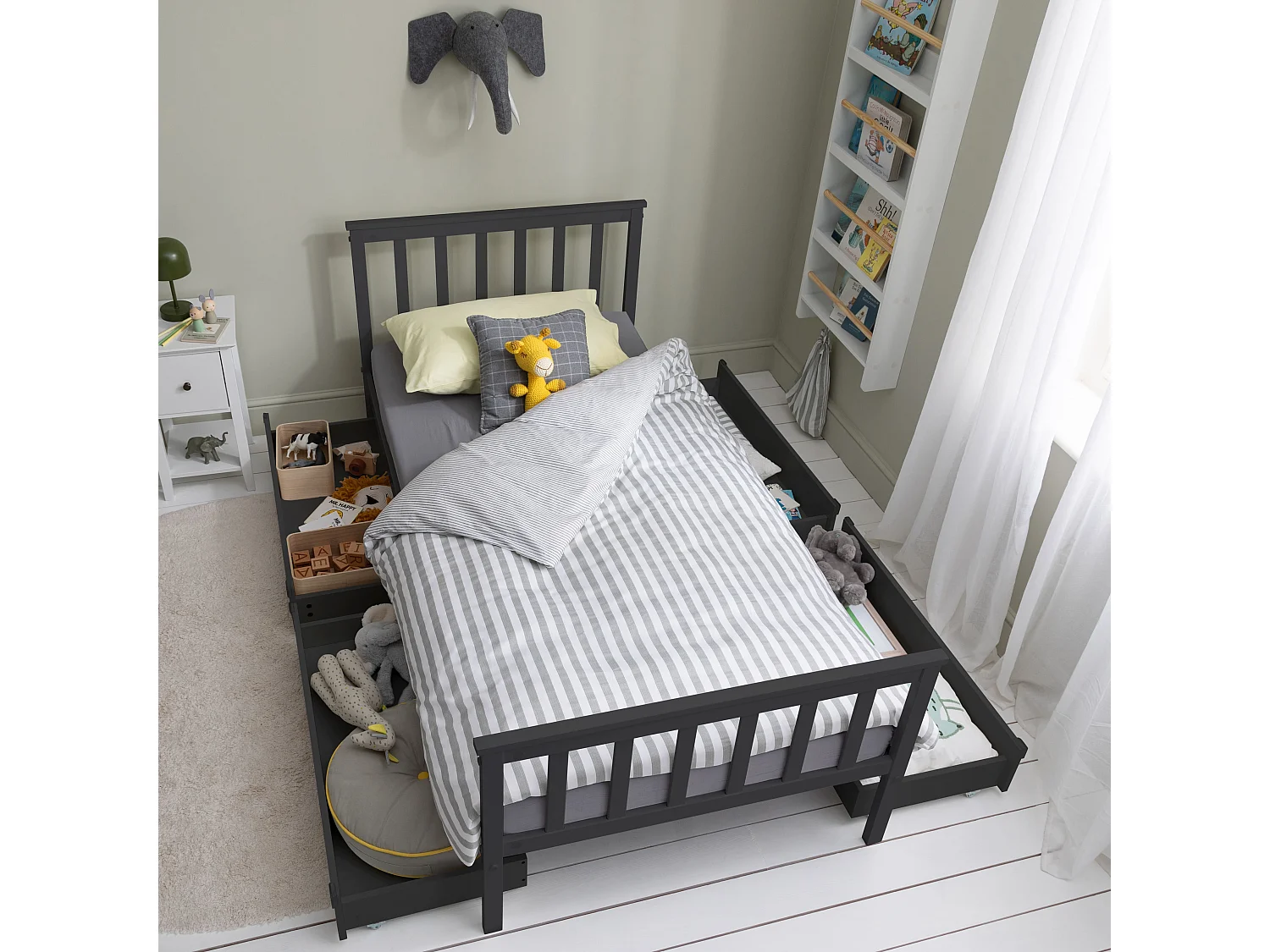 Noa & Nani Otis Single Bed 3ft Frame with 2 Storage Drawers in Anthracite