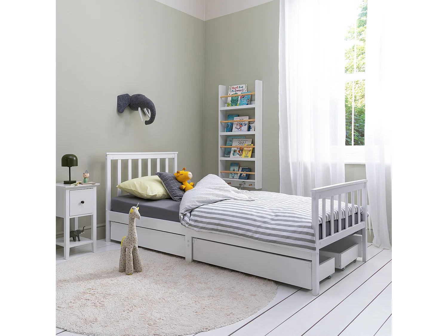 Noa & Nani Otis Single Bed 3ft Frame with 2 Storage Drawers in White
