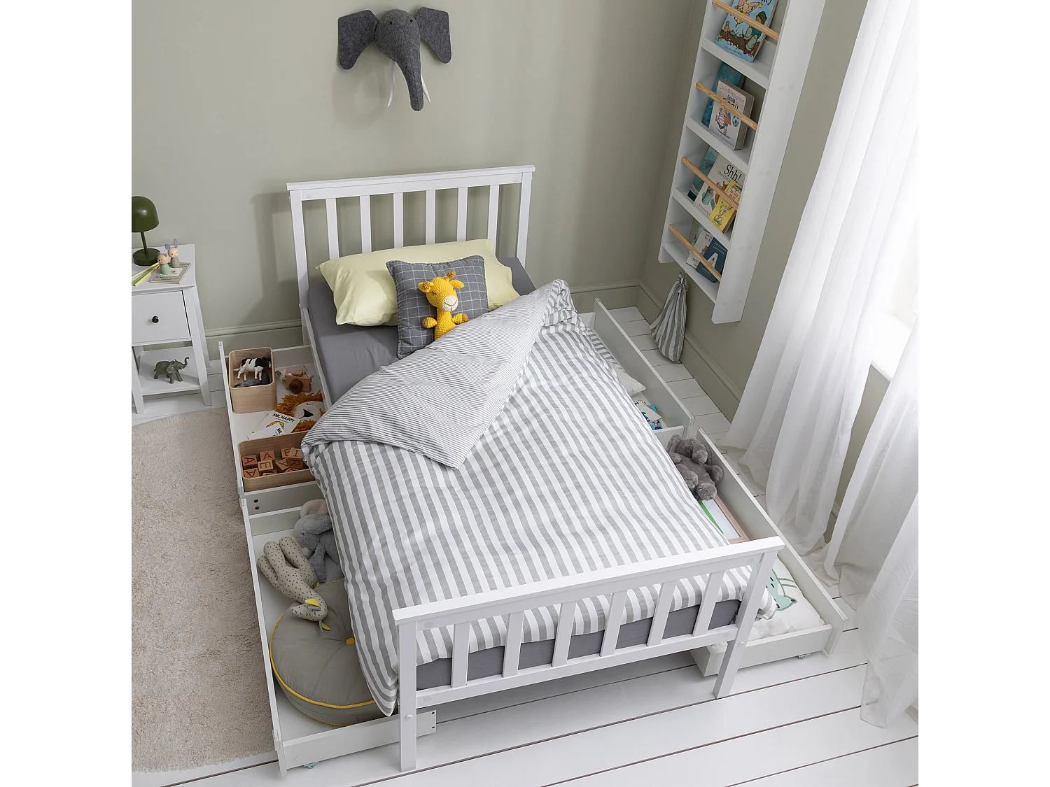 Noa & Nani Otis Single Bed 3ft Frame with 2 Storage Drawers in White