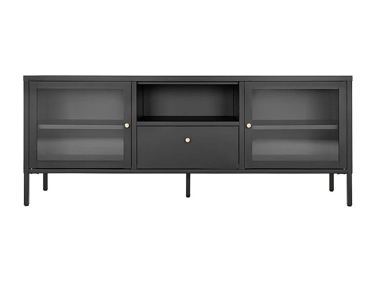 CITY-Mobile porta TV 2 ante vetro e 1 cassetto metallo nero 150x60cm