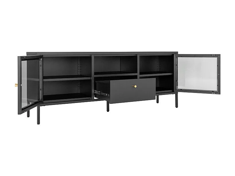 CITY-Mobile porta TV 2 ante vetro e 1 cassetto metallo nero 150x60cm