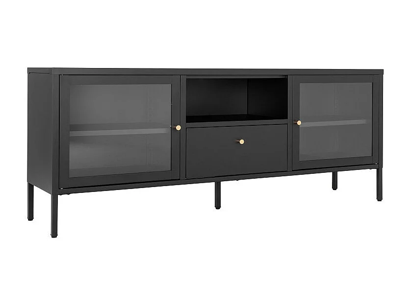 CITY-Mobile porta TV 2 ante vetro e 1 cassetto metallo nero 150x60cm