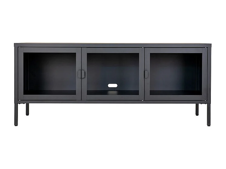 MAINE-Mobile porta TV con 3 ante in vetro acciaio nero 130 cm