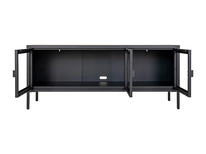MAINE-Mobile porta TV con 3 ante in vetro acciaio nero 130 cm
