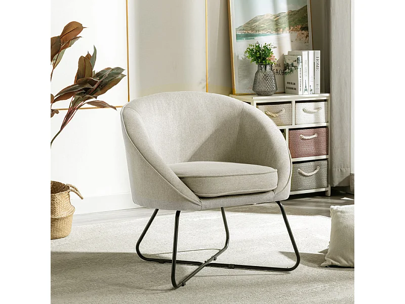 JONAS-Poltrona in tessuto Colore Lino e metallo nero