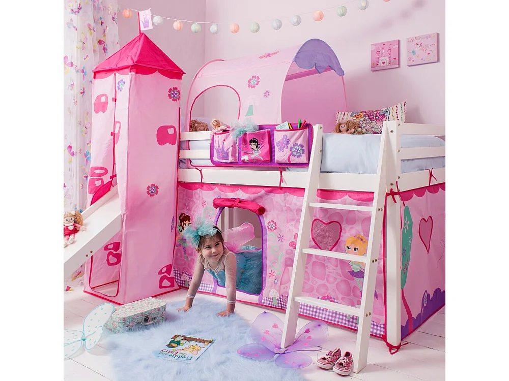 Noa & Nani Moro Cabin Bed Midsleeper with Slide & Fairies Package in White