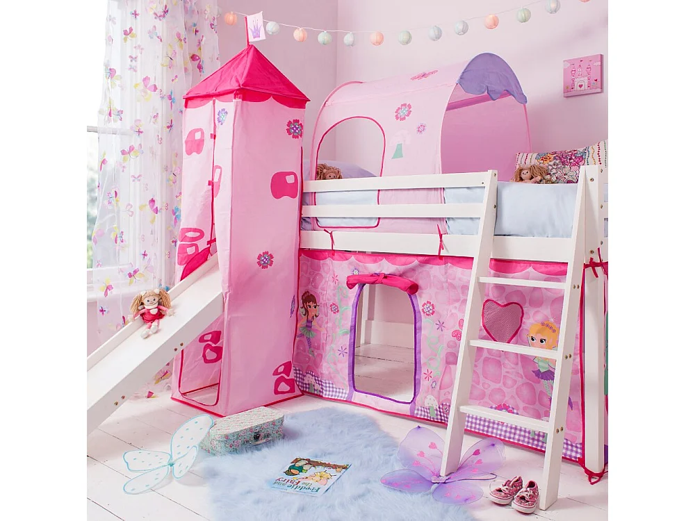 Noa & Nani Moro Cabin Bed Midsleeper with Slide & Fairies Package in White