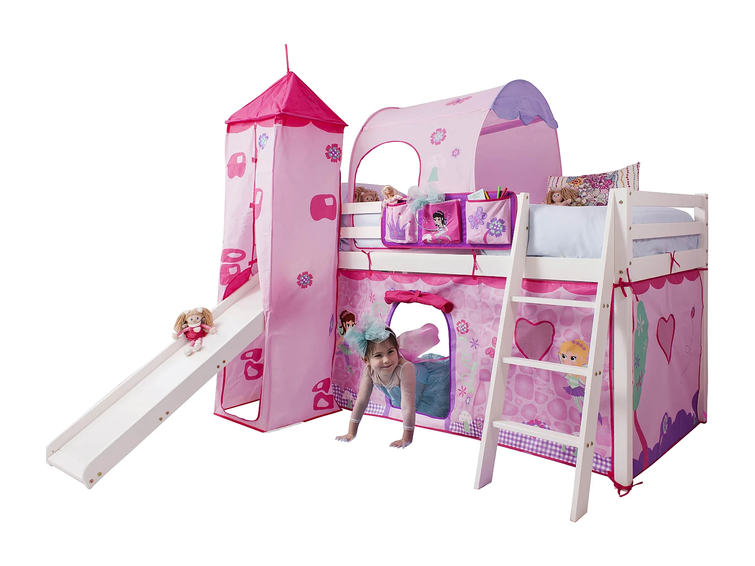 Noa & Nani Moro Cabin Bed Midsleeper with Slide & Fairies Package in White