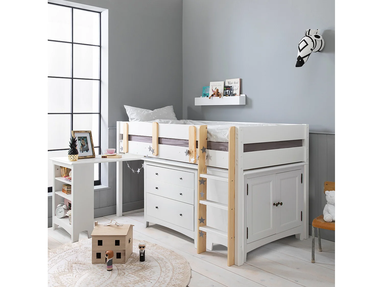 Noa & Nani Una Sleepstation with Chest of Drawers, Cabinet & Desk in White
