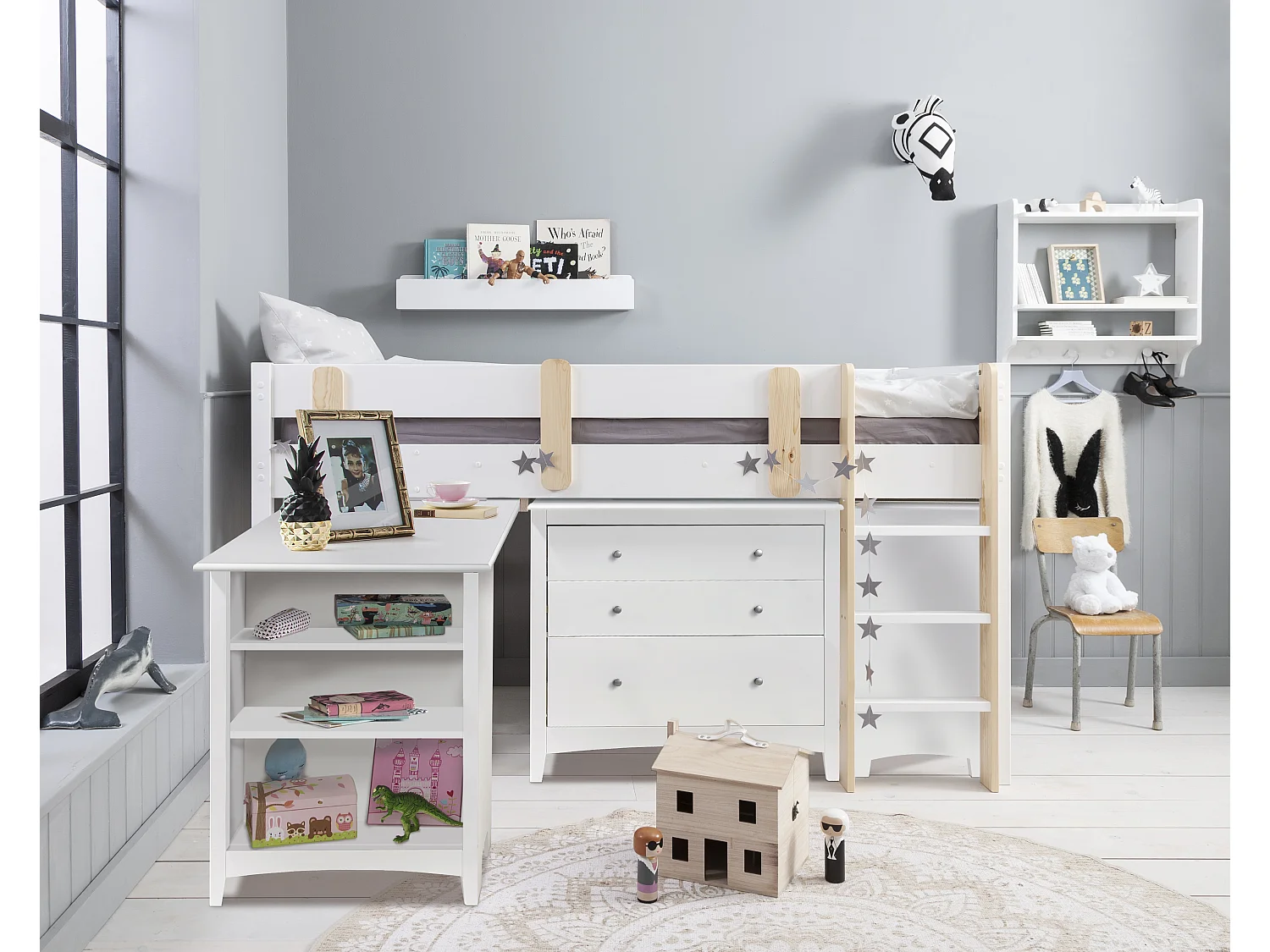 Noa & Nani Una Sleepstation with Chest of Drawers, Cabinet & Desk in White