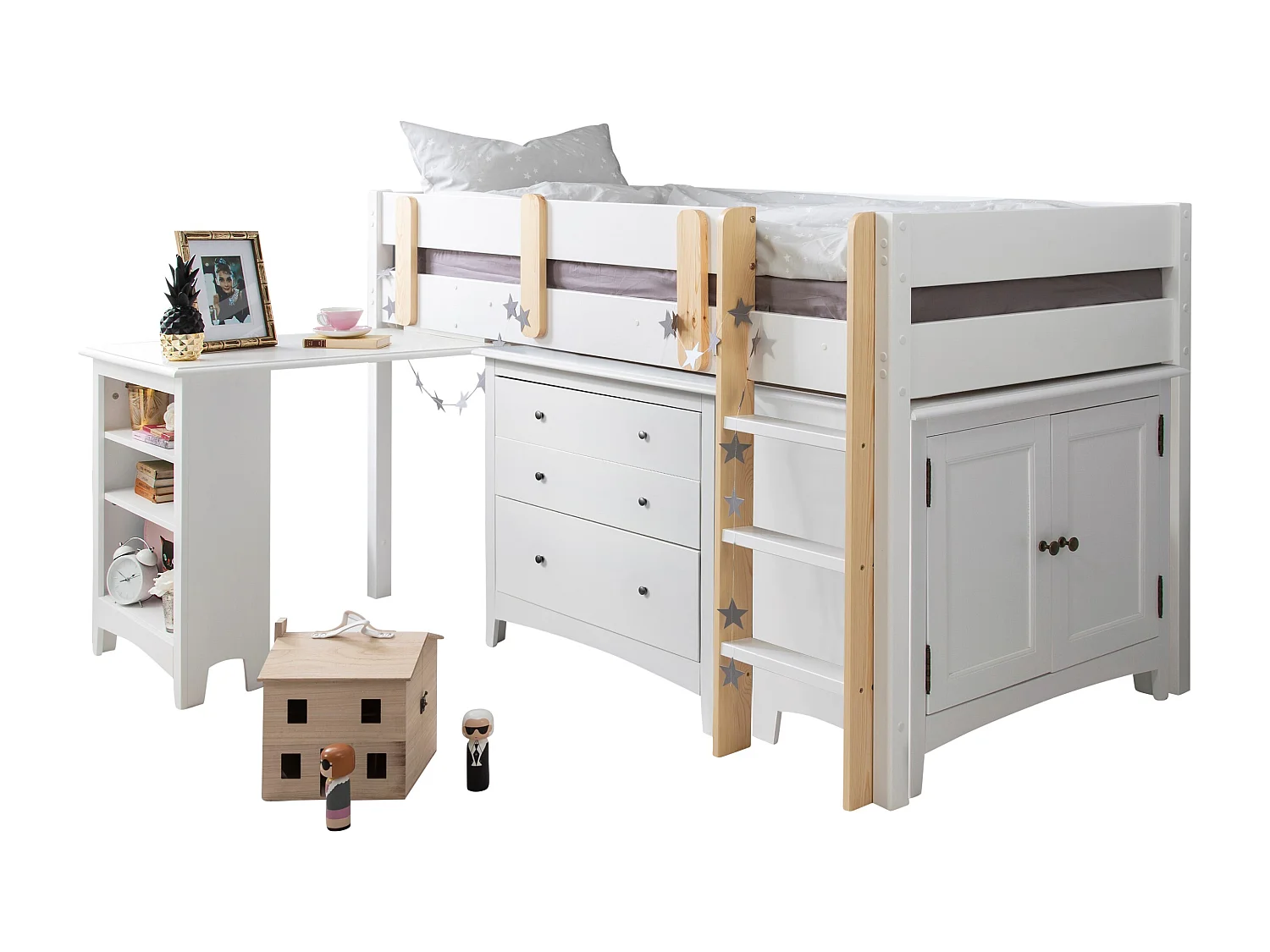 Noa & Nani Una Sleepstation with Chest of Drawers, Cabinet & Desk in White