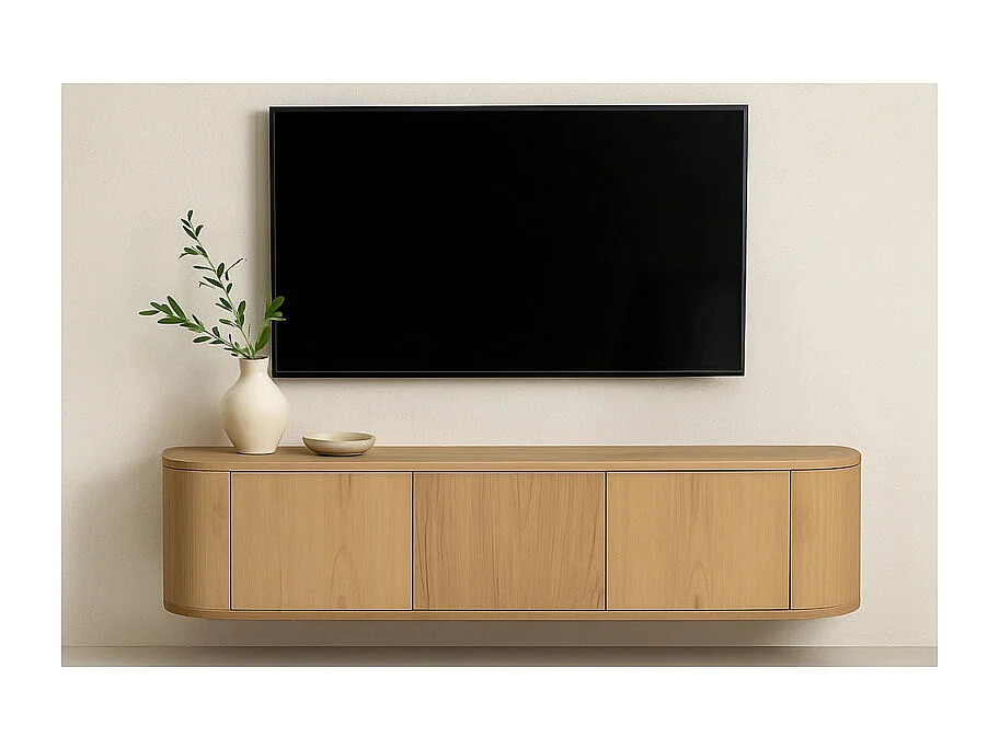TIAGO-Meuble TV mural L.180 cm Chêne