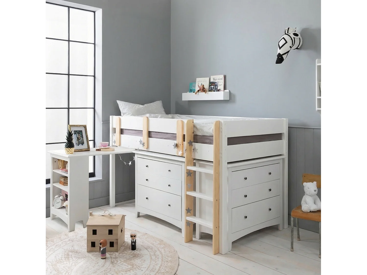 Noa & Nani Una Sleepstation with 2 Chest of Drawers & Desk in White